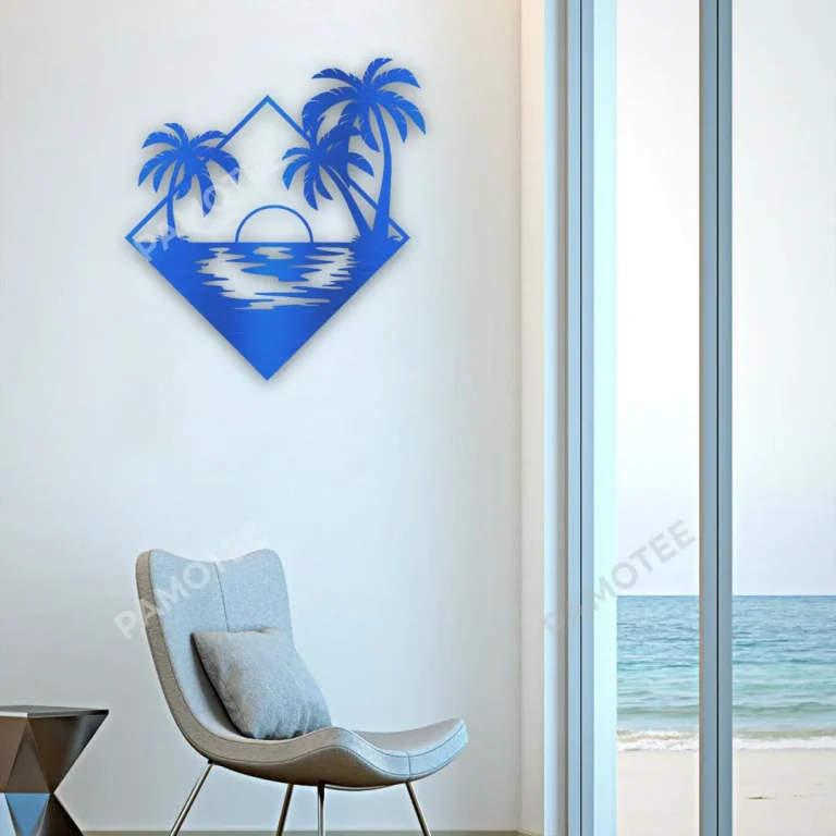 Palms On Beach Rhombus Metal Sign, Palm Rhombus Weatherproof Art