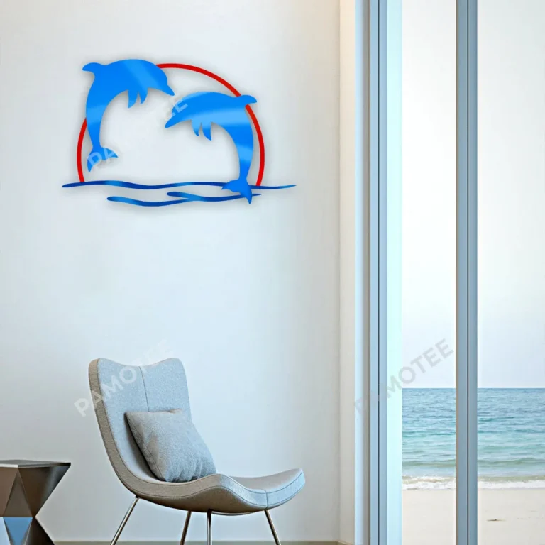 Couple Dolphin Colored Metal Art, Metallic House Wall Decoration