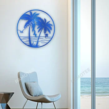 Palm Trees And Seagulls Metal Wall Art