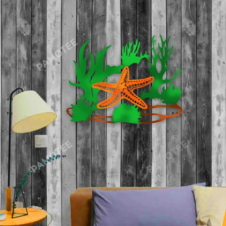Starfish And Coral Metal Sign, Starfish, Coral Porch Decor