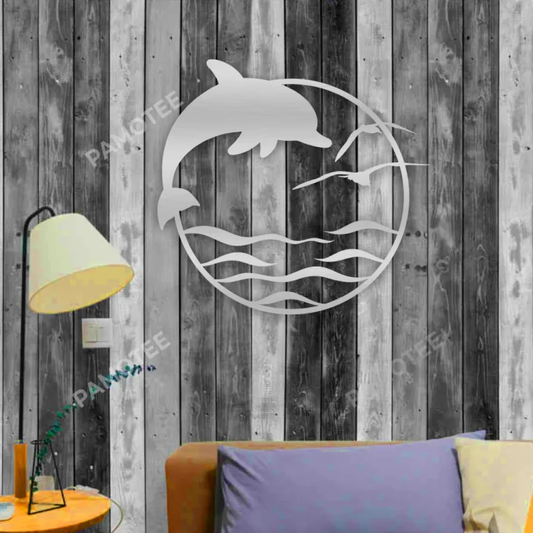 Dolphin, Beach Circle Metal Art, Travelling Decorative Art For Dad