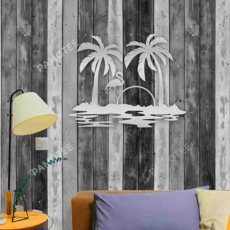 Flamingo Sunset Metal Wall Art, Flamingo Decoration For Beach House