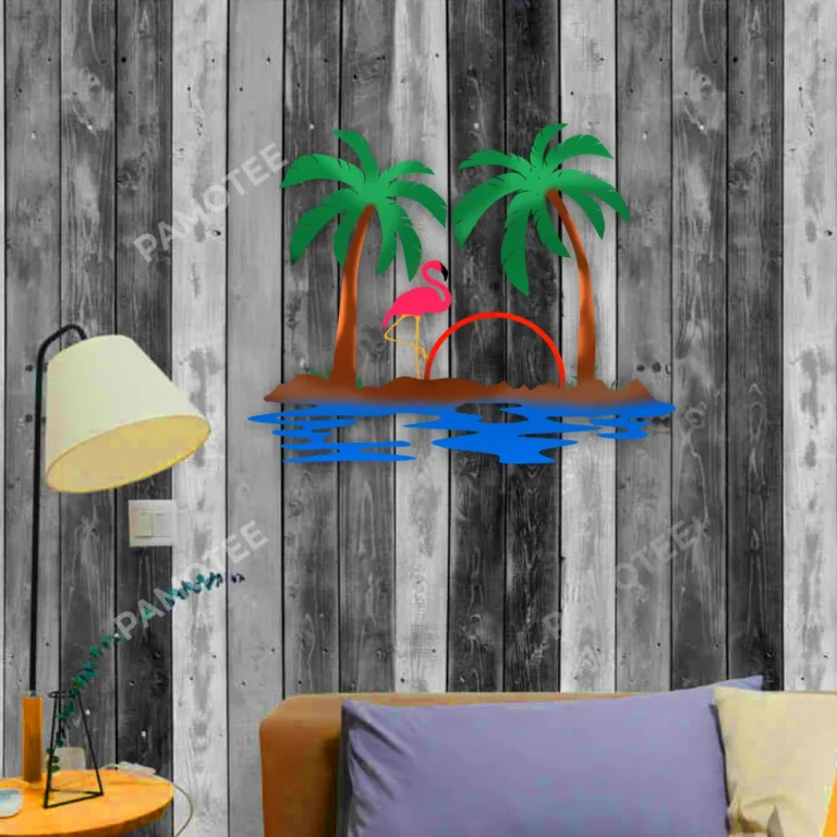 Flamingo Sunset Colorful Metal Sign, Flamingo Metallic Art For Mom