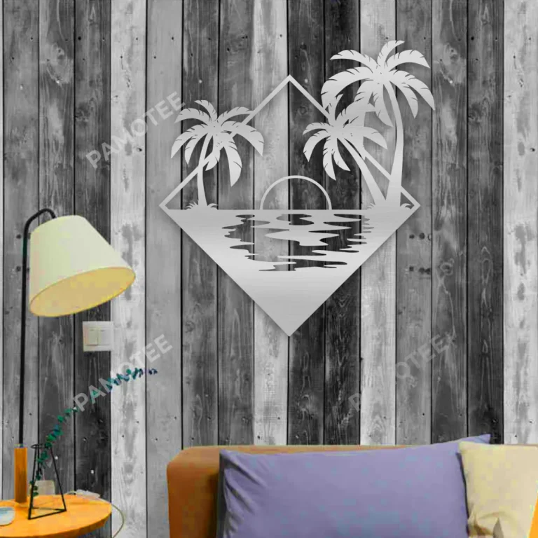 Palms On Beach Rhombus Metal Sign, Palm Rhombus Weatherproof Art