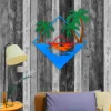Palms On Beach Rhombus Metal Art, Palm Indoor Decoration