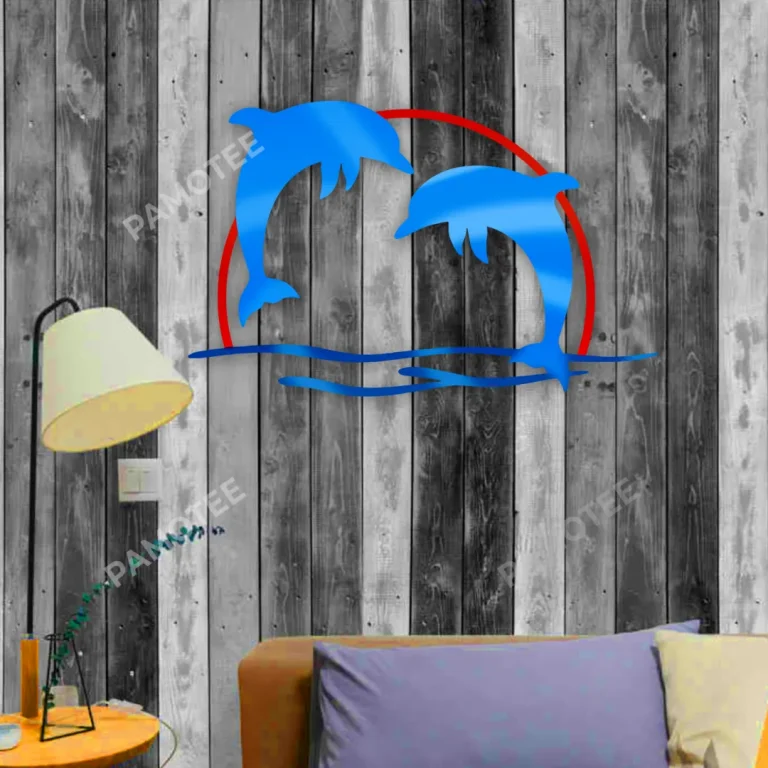 Couple Dolphin Colored Metal Art, Metallic House Wall Decoration