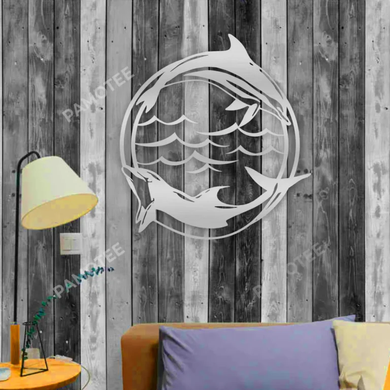 Two Dolphins Beach House Metal Sign, Interior Accent