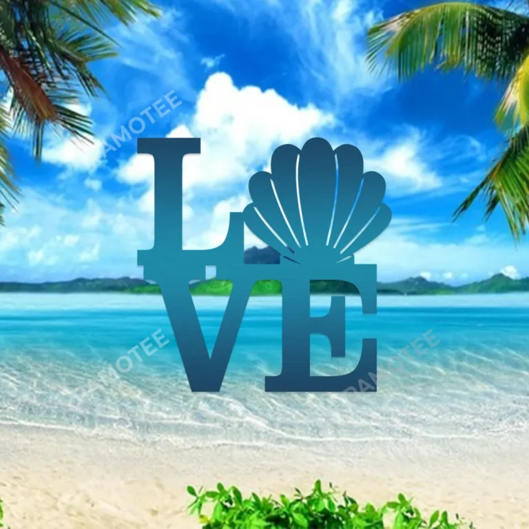 Love Shell Blue Metal Sign, Love Shell Weatherproof Beach Decor