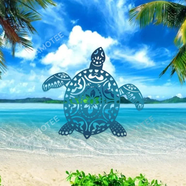 Blue Turtle Metal Art, Turtle Laser Cut Sign For Ship