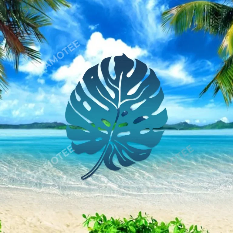 Blue Tropical Leaf Metal Art, Tropical Leaf Decoration For Beach House