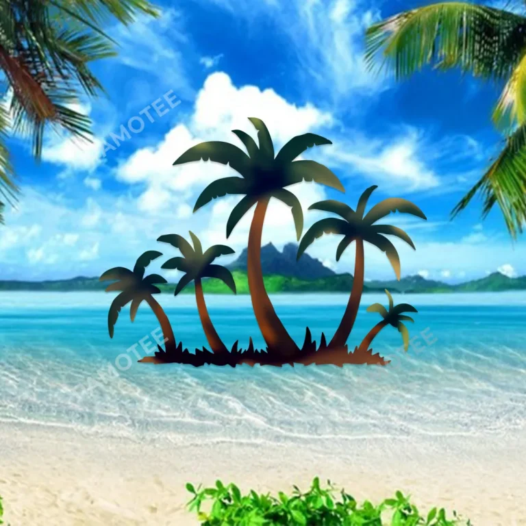 Palm Trees Color Metal Sign, Outdoor Beach Artwork