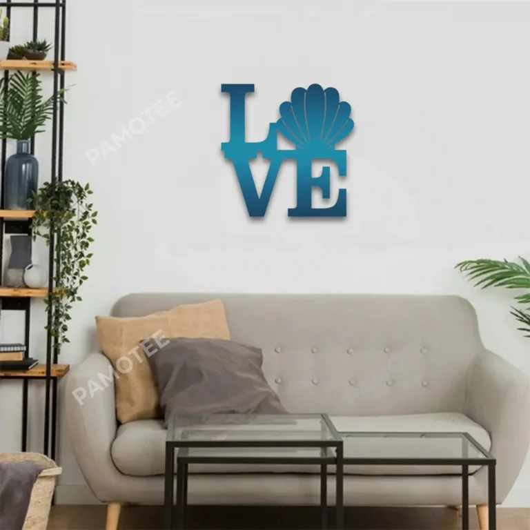 Love Shell Blue Metal Sign, Love Shell Weatherproof Beach Decor