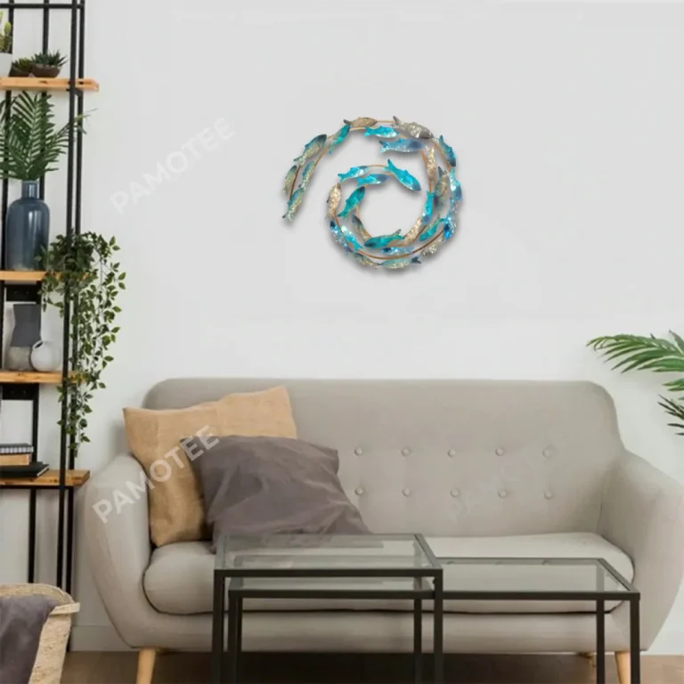 School Of Fish Wave Metal Art, Fish School Wave Decorative Plaque