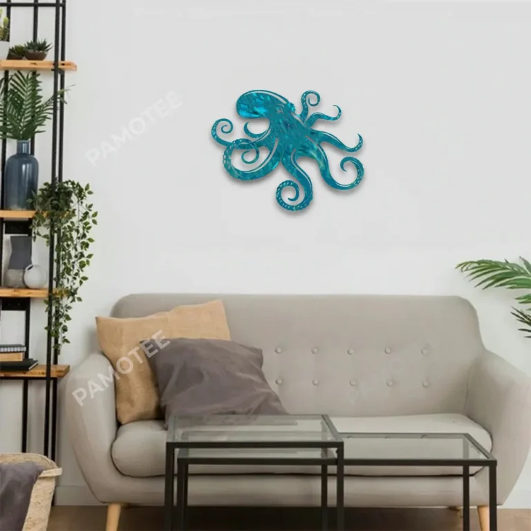 Blue Octopus Metal Sign, Octopus Gift For Fishermen