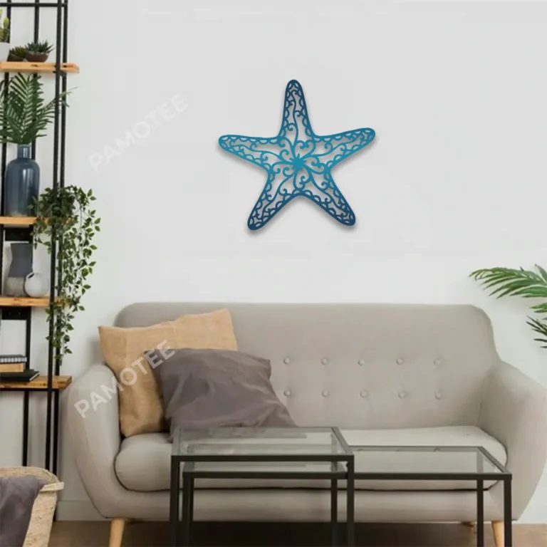 Blue Starfish Metal Wall Art, Starfish Summer Beach Door Hanging