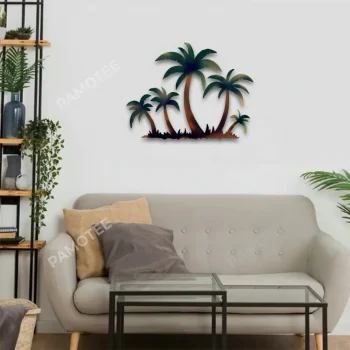 Palm Trees Color Metal Sign, Outdoor Beach Artwork