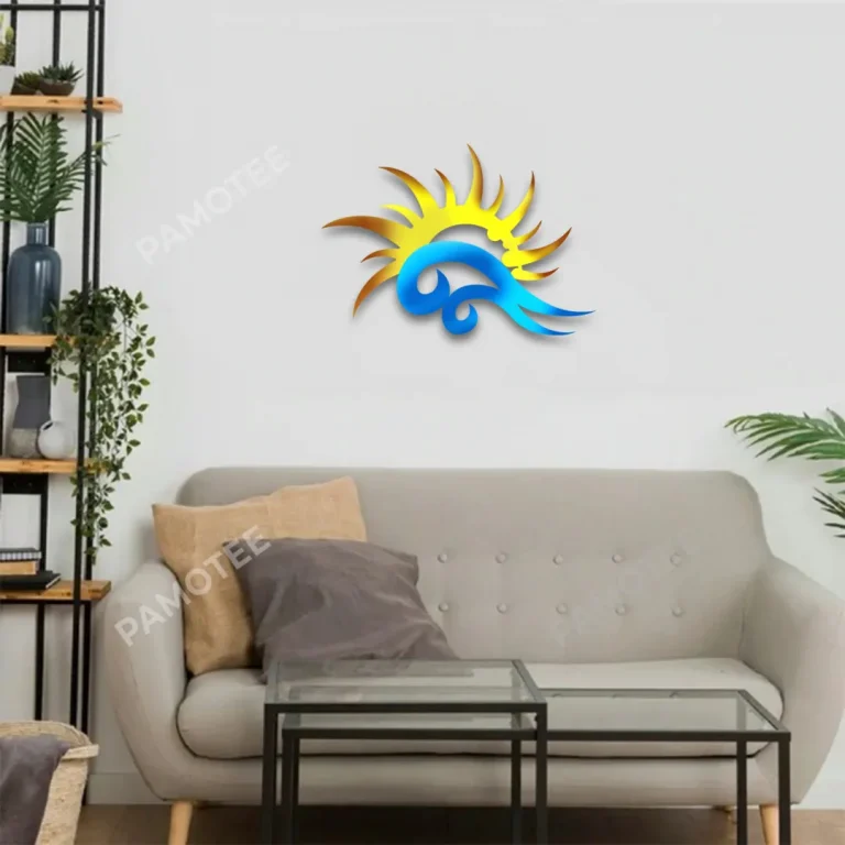 Sun And Wave Metal Wall Art, Beach House Rust Resistant Wall Decor