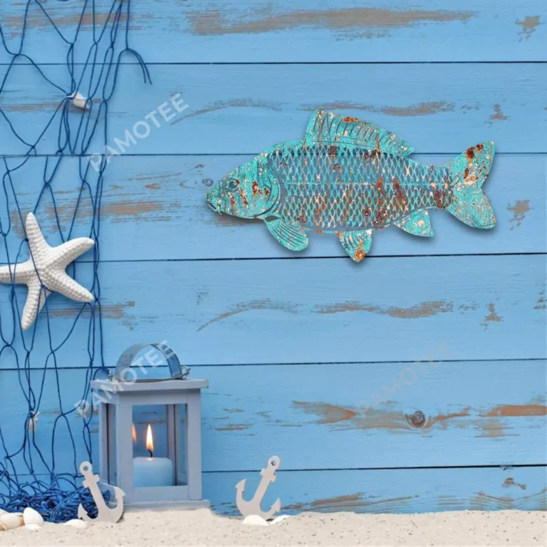 Blue Rustic Carp Fish Metal Art, Rustic Carp Father's Day Gift
