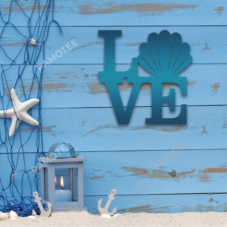 Love Shell Blue Metal Sign, Love Shell Weatherproof Beach Decor