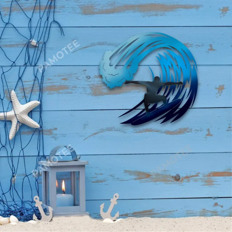 Surfing Man Metal Art, Surfing Man Beach Stainless Decoration