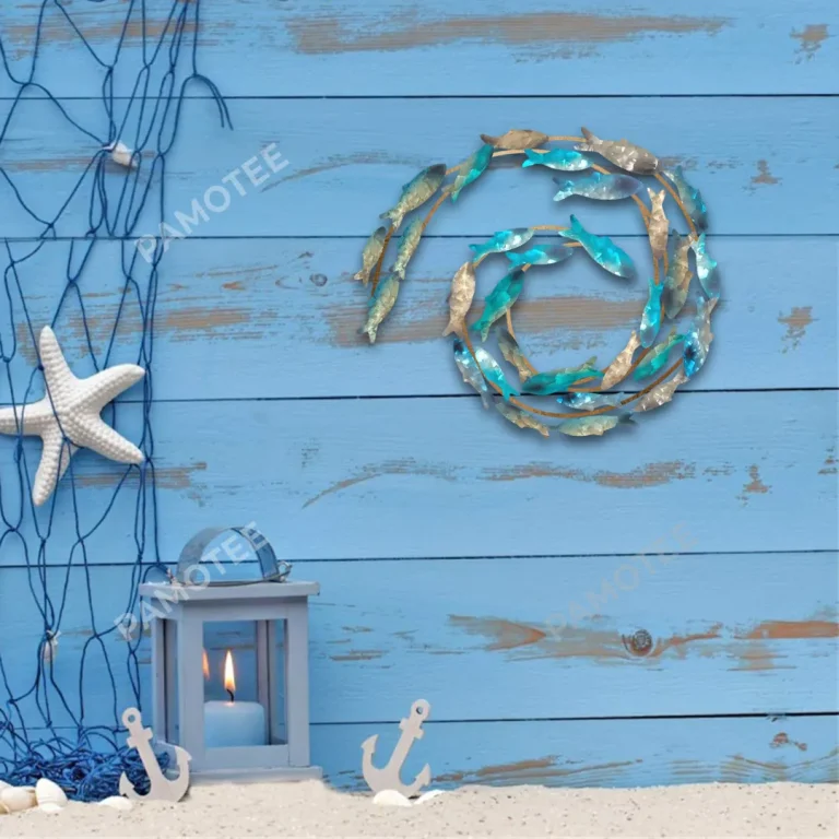 School Of Fish Wave Metal Art, Fish School Wave Decorative Plaque