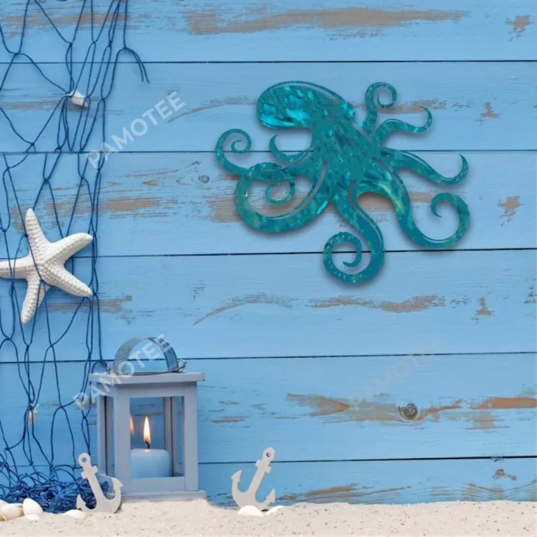 Blue Octopus Metal Sign, Octopus Gift For Fishermen