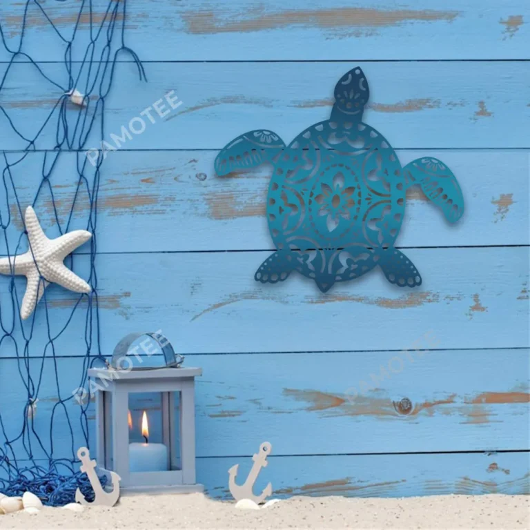 Blue Turtle Metal Art, Turtle Laser Cut Sign For Ship
