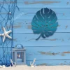 Blue Tropical Leaf Metal Art, Tropical Leaf Decoration For Beach House