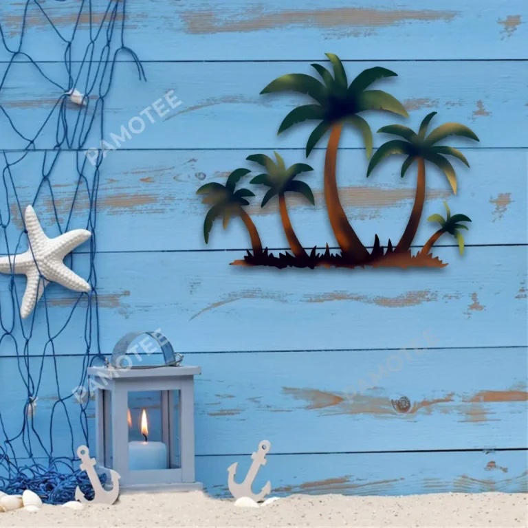 Palm Trees Color Metal Sign, Outdoor Beach Artwork