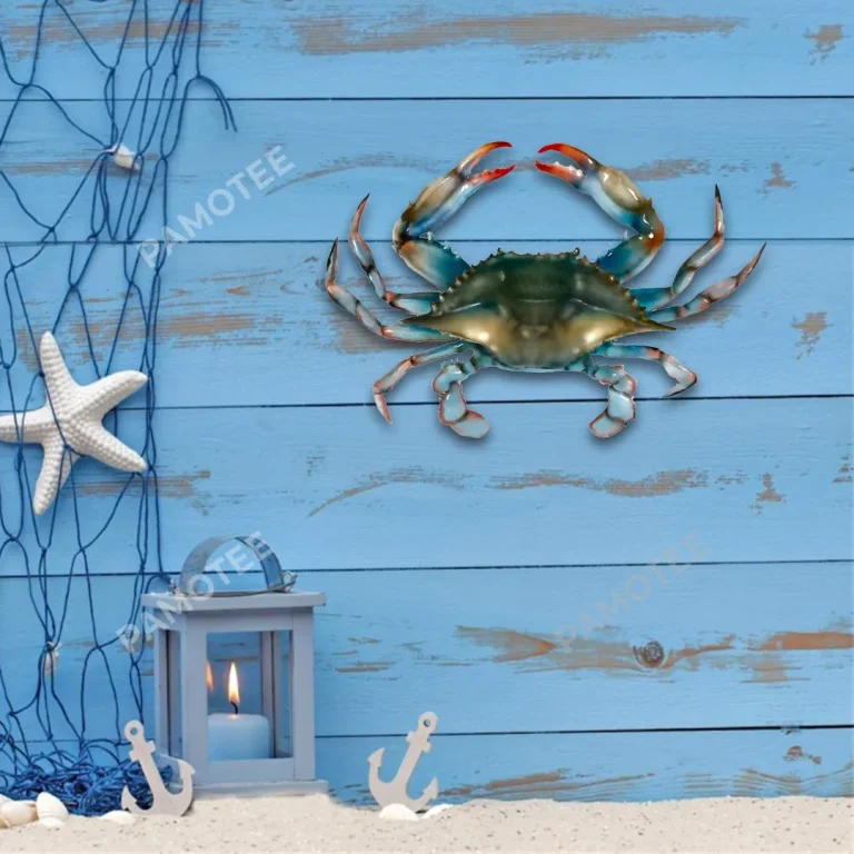 Crab Colored Metal Sign, Crab Ship Decor