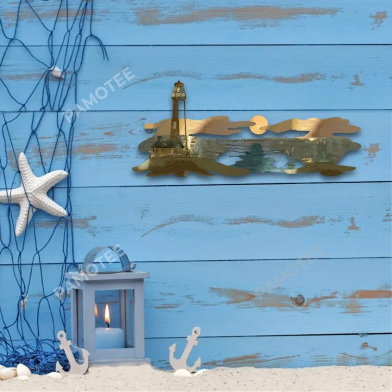 Lighthouse And Sea Scene Metal Art, Lighthouse Metallic Wall Hanging