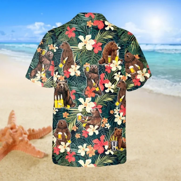 Bear Floral Hawaii Shirt, Camping Shirt, Beach Clothing, Aloha Shirt For Mens, Womens