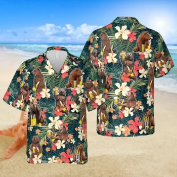 Bear Floral Hawaii Shirt, Camping Shirt, Beach Clothing, Aloha Shirt For Mens, Womens