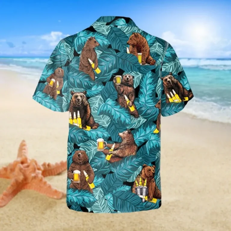 Drinking Bear Hawaiian Shirt, Tropical Shirt For Him, Aloha Shirt For Mens, Womens