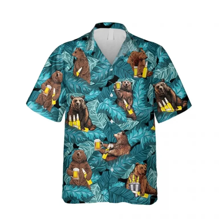 Drinking Bear Hawaiian Shirt, Tropical Shirt For Him, Aloha Shirt For Mens, Womens