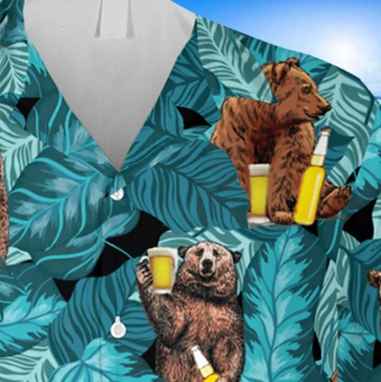 Drinking Bear Hawaiian Shirt, Tropical Shirt For Him, Aloha Shirt For Mens, Womens