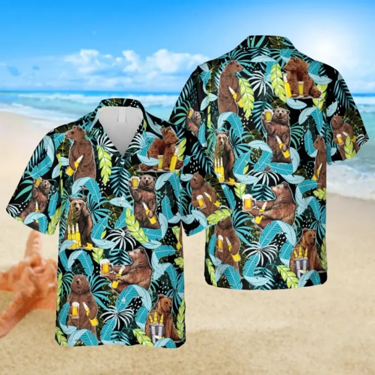 Drunk Bear Hawaii Shirt, Camping Summer Shirt, Aloha Shirt For Mens, Womens