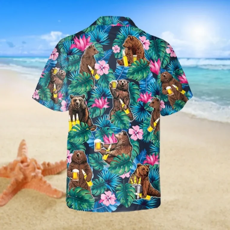 Bear And Beer Hawaiian Shirt, Tropical Plants Clothing, Aloha Shirt For Mens, Womens