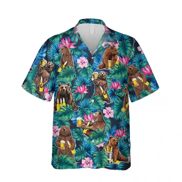 Bear And Beer Hawaiian Shirt, Tropical Plants Clothing, Aloha Shirt For Mens, Womens