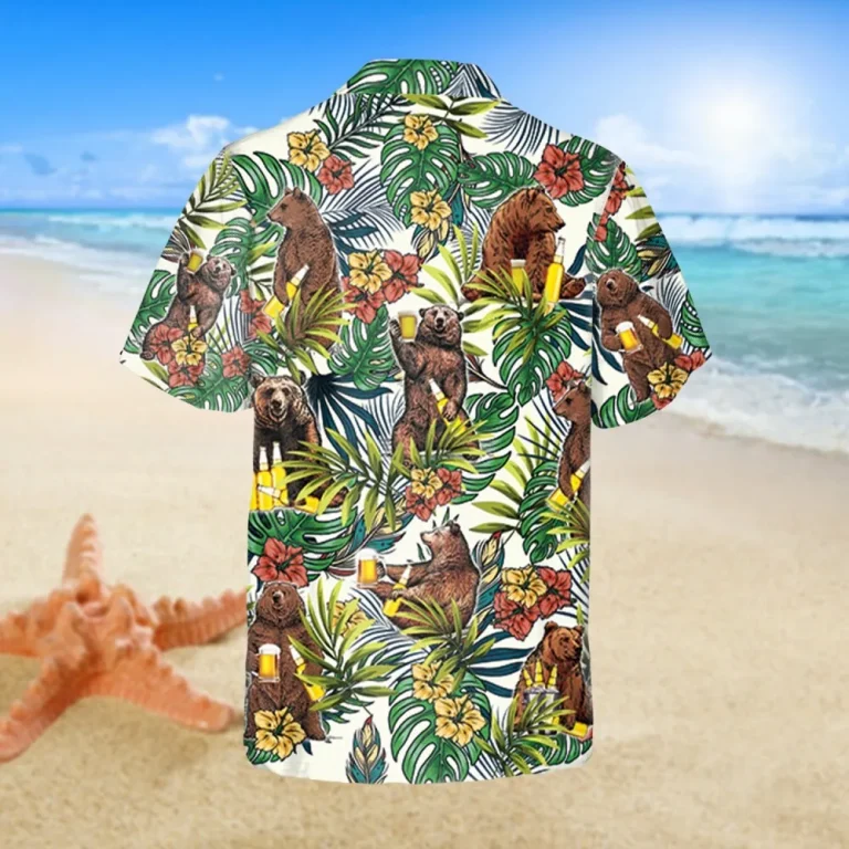 Tropical Bear Drinks Beer Hawaiian Shirt, Gift For Camping Lovers, Aloha Shirt For Mens, Womens