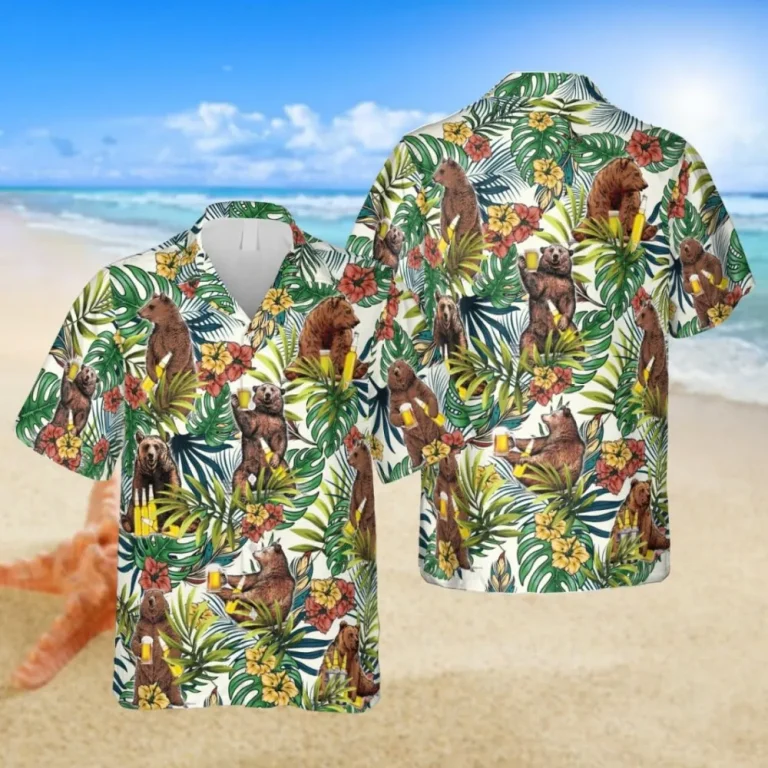 Tropical Bear Drinks Beer Hawaiian Shirt, Gift For Camping Lovers, Aloha Shirt For Mens, Womens