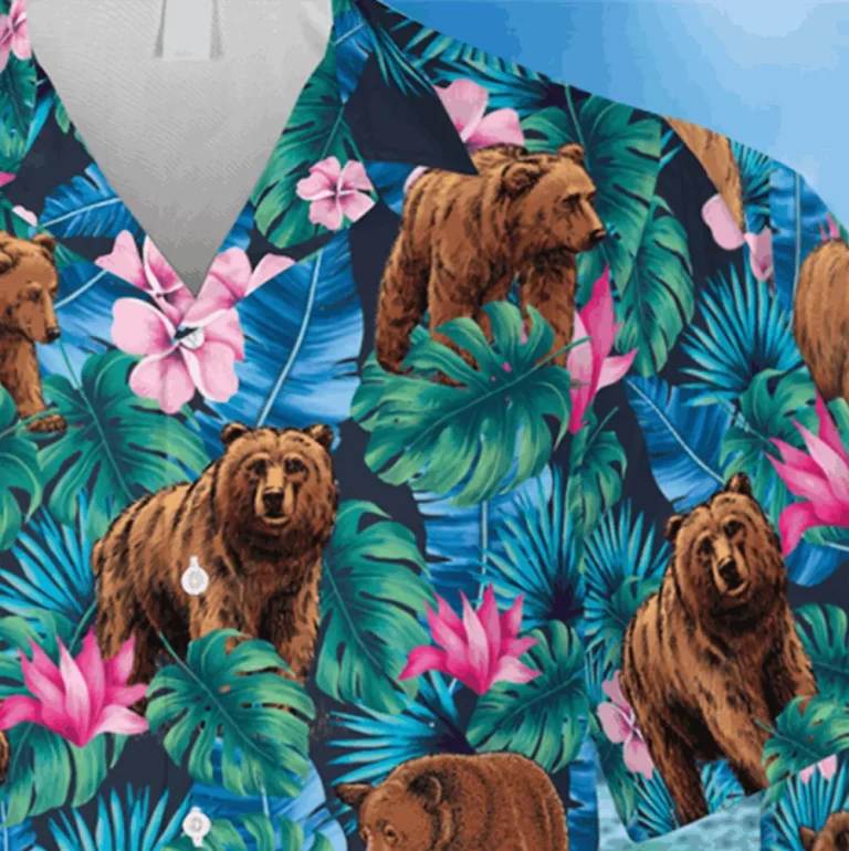 Hibicus Flowers Bear Hawaiian Shirt, Shirt For Men, Aloha Shirt For Mens, Womens