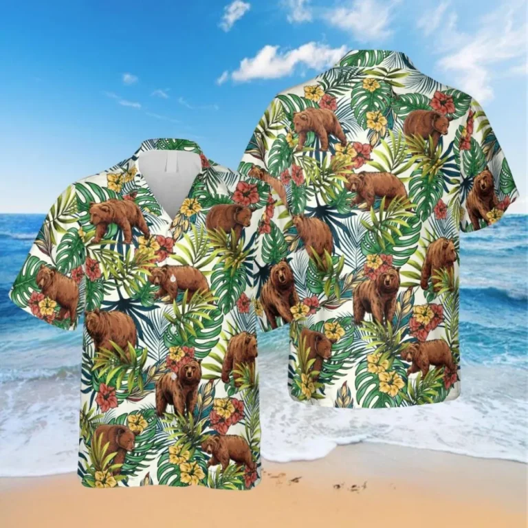 Summer Grizzly Bear Hawaiian T-shirt, Mother's Day Gift, Aloha Shirt For Mens, Womens