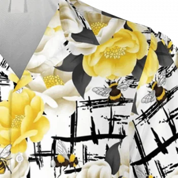 Yellow Bee And Flowers Hawaiian Shirt, Traveling Outfit For Women, Aloha Shirt For Mens, Womens