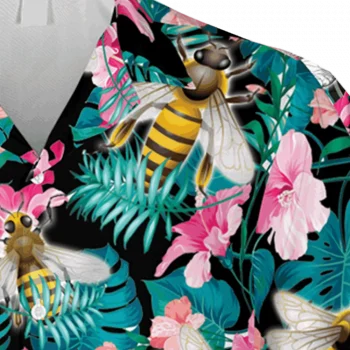 Tropical Hibicus Bee Hawaiian Shirt, Travel T-shirt, Aloha Shirt For Mens, Womens