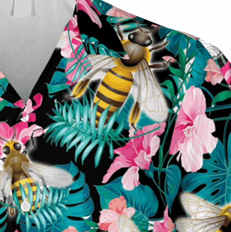 Tropical Hibicus Bee Hawaiian Shirt, Travel T-shirt, Aloha Shirt For Mens, Womens
