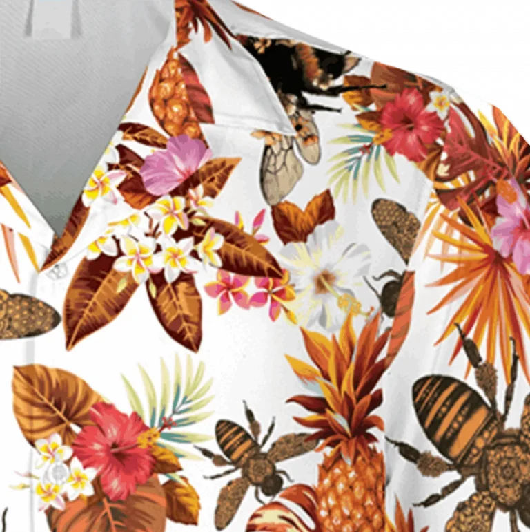 Red And White Bee Hawaiian Shirt, Gift For Beekeeper, Aloha Shirt For Mens, Womens