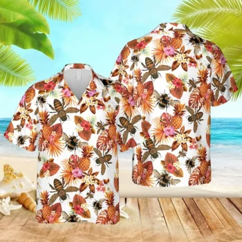Red And White Bee Hawaiian Shirt, Gift For Beekeeper, Aloha Shirt For Mens, Womens