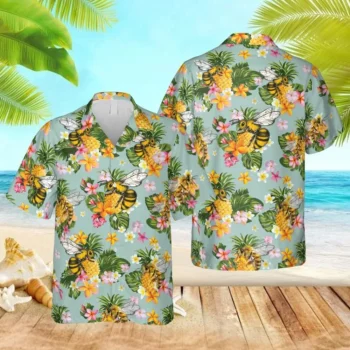 Bee And Pineapples Hawaiian Shirt, Gift For Him, Aloha Shirt For Mens, Womens