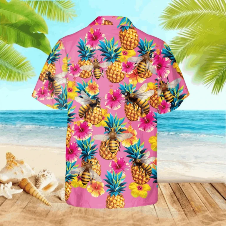 Bee, Fruits And Plants Pink Hawaiian Shirt, Gift For Beekeeper, Aloha Shirt For Mens, Womens
